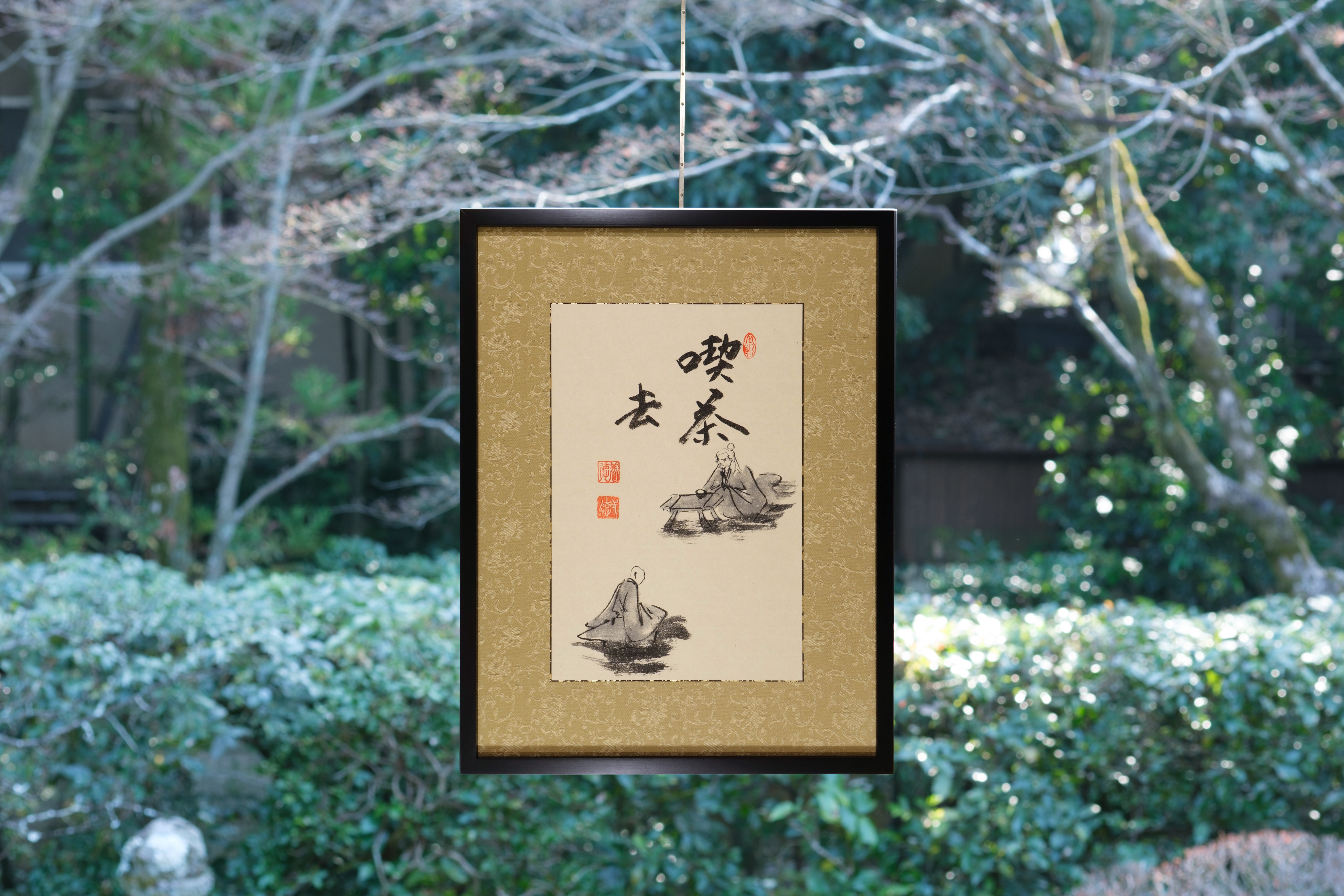 Kyoto Artisan-framed Ink Wash Painting Kakejiku "Kissako" - Authentic work by Yokoe Ittoku, Yotokuin, a temple of Rinzai sect of Myoshinji