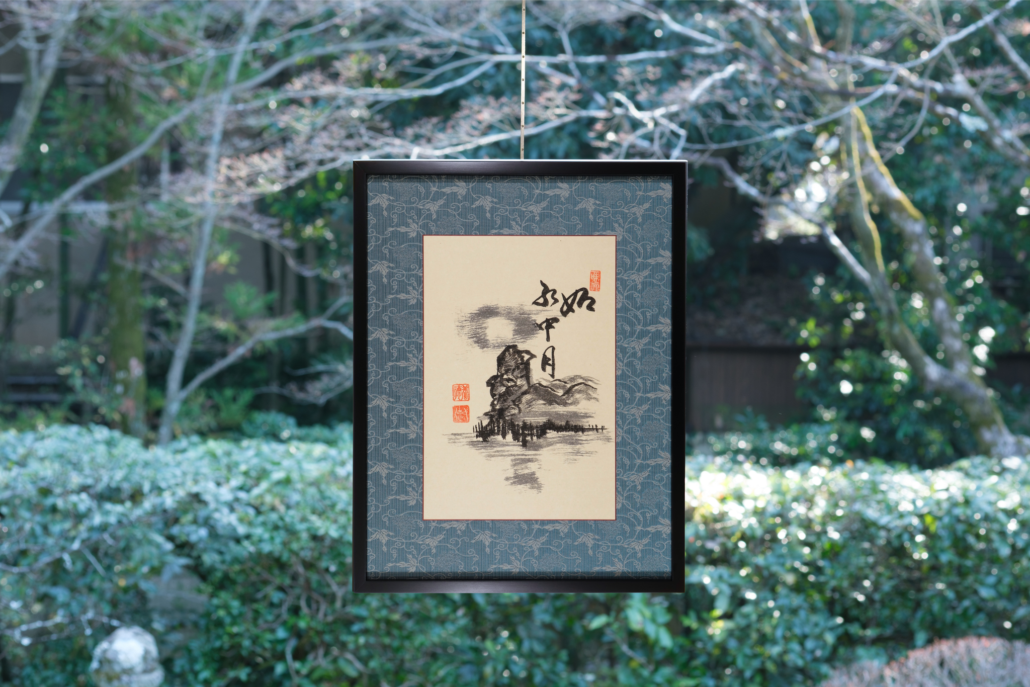 リトグラフ 版画 ジェームス・フォード／湖畔の教会 サイン有り 真作 額装 額装・水墨画「如水中月」— 臨済宗妙心寺塔頭 養徳院・横江一徳 真筆