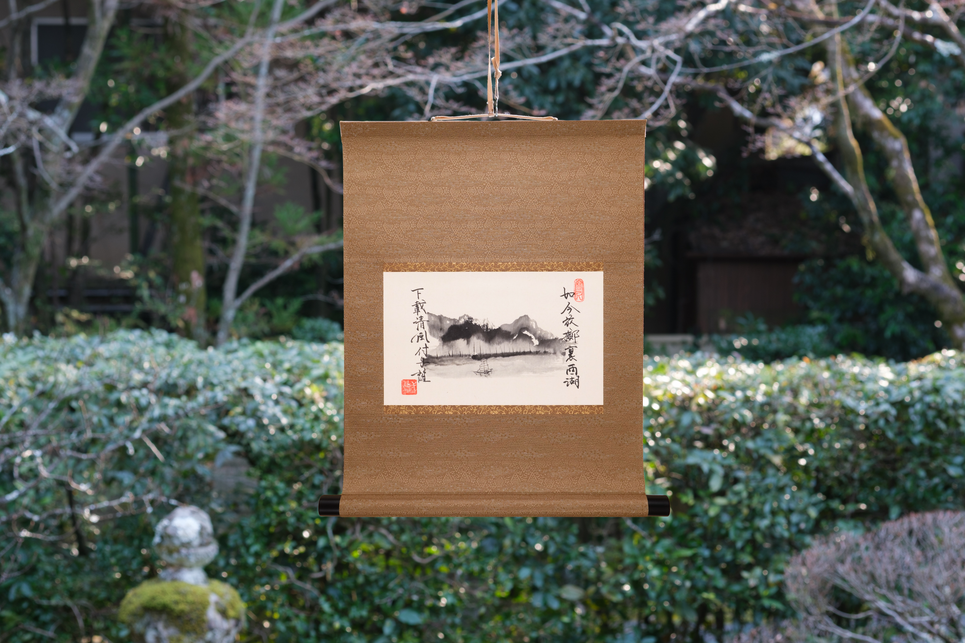 Japanese traditional hanging roll with Zen Ink Wash Paintings