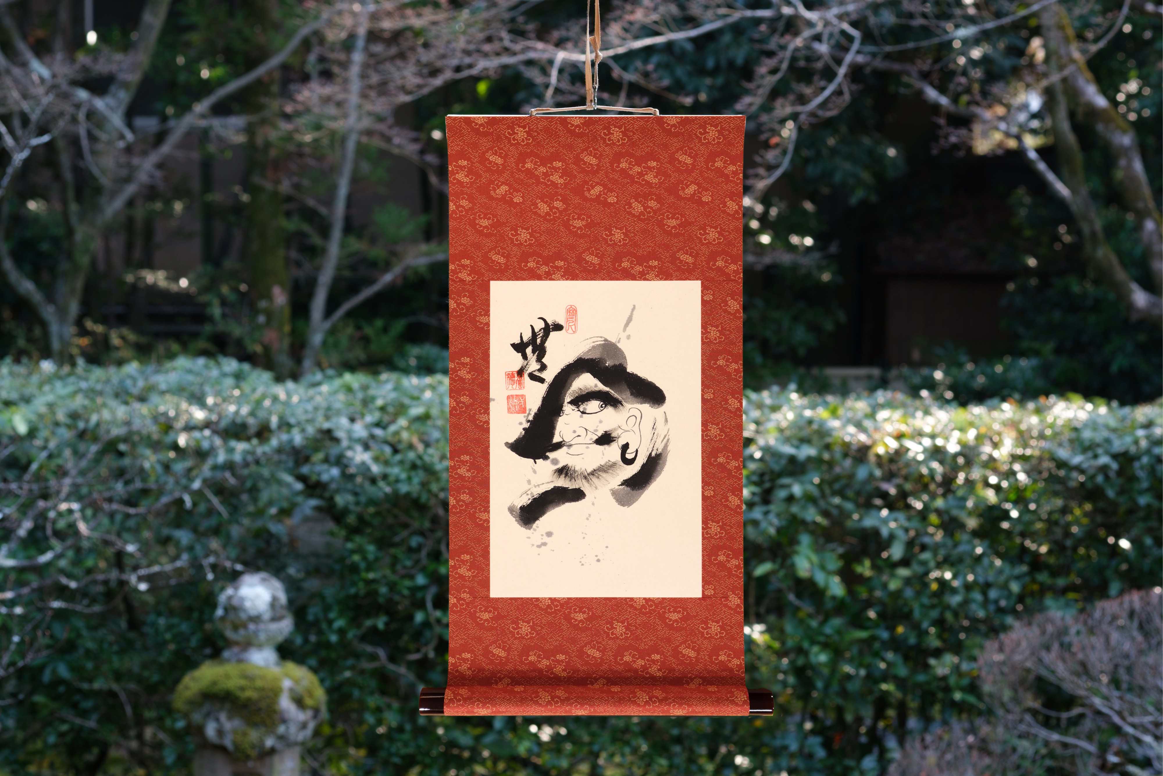 Japanese traditional hanging roll with Zen Ink Wash Paintings