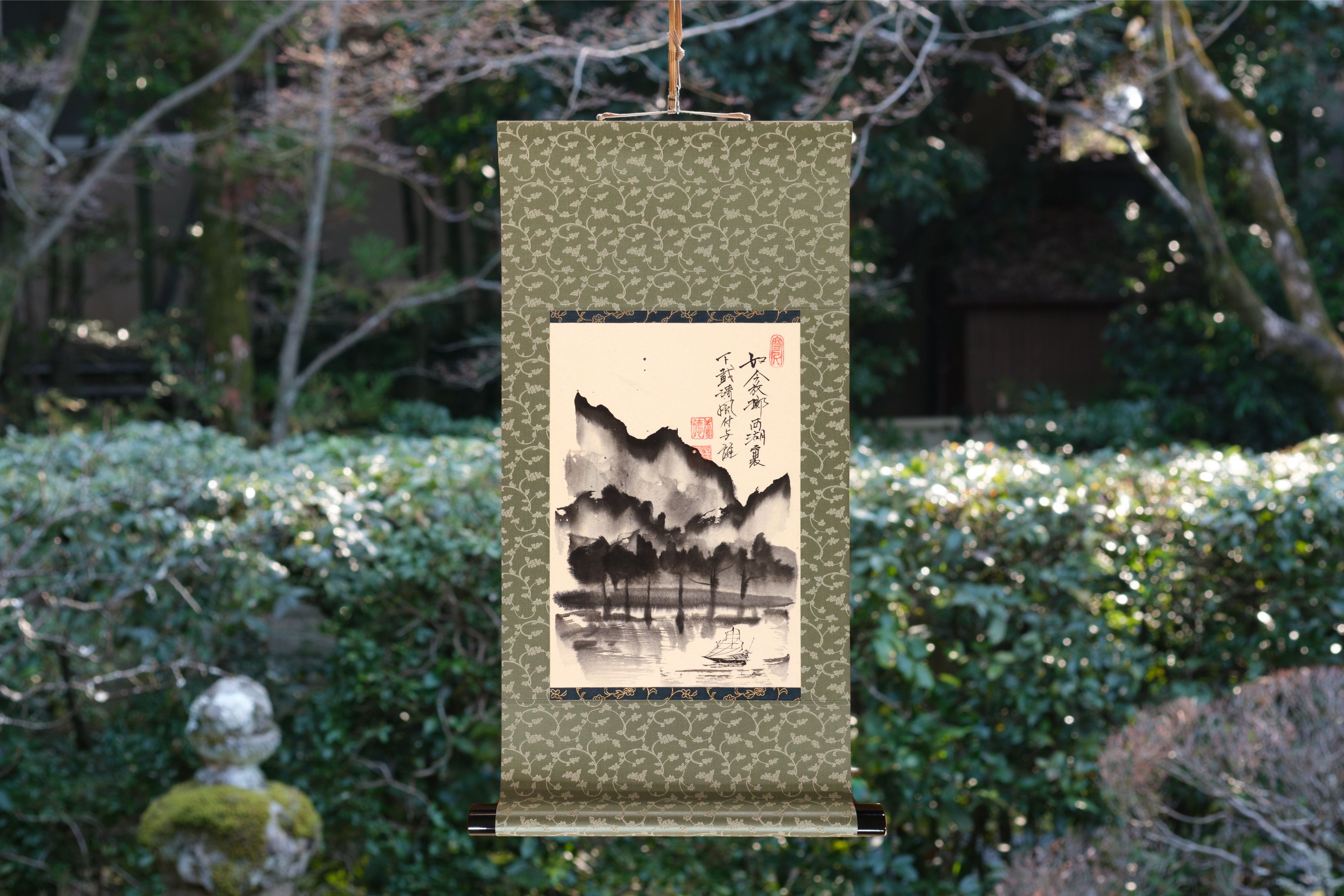 Japanese traditional hanging roll with Zen Ink Wash Paintings