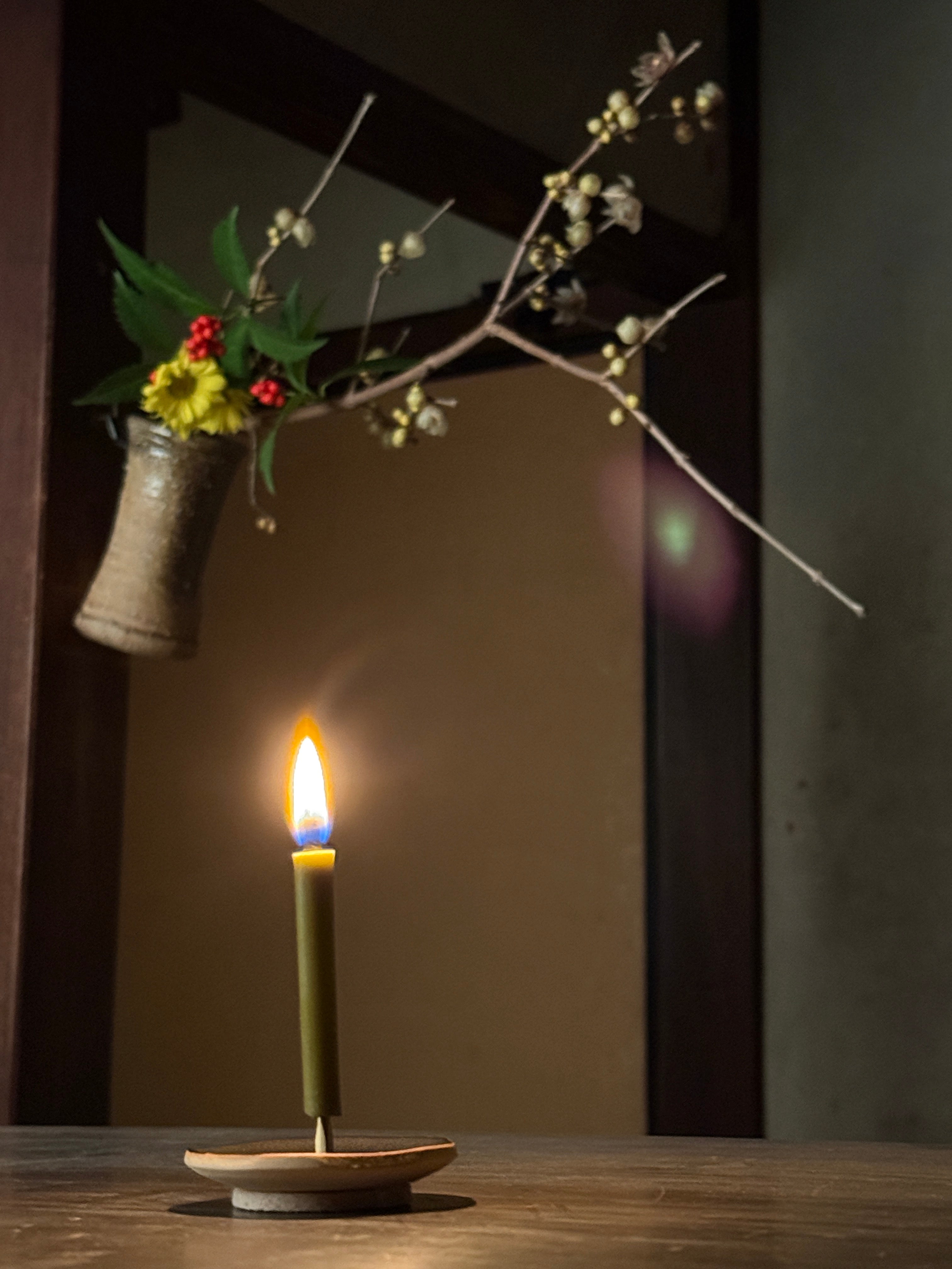Japanese candle Warosoku with Tea Leaves