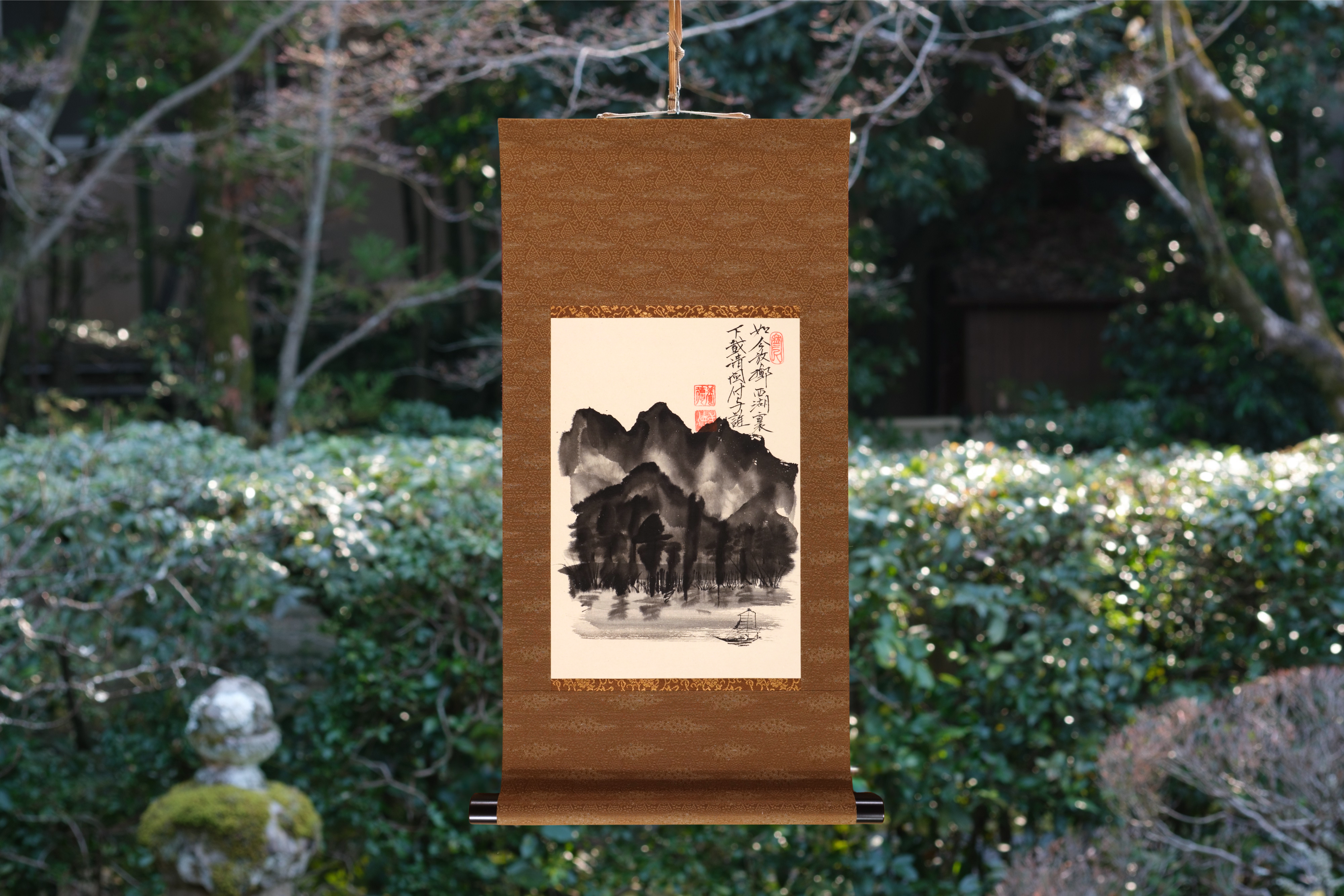 Japanese traditional hanging roll with Zen Ink Wash Paintings