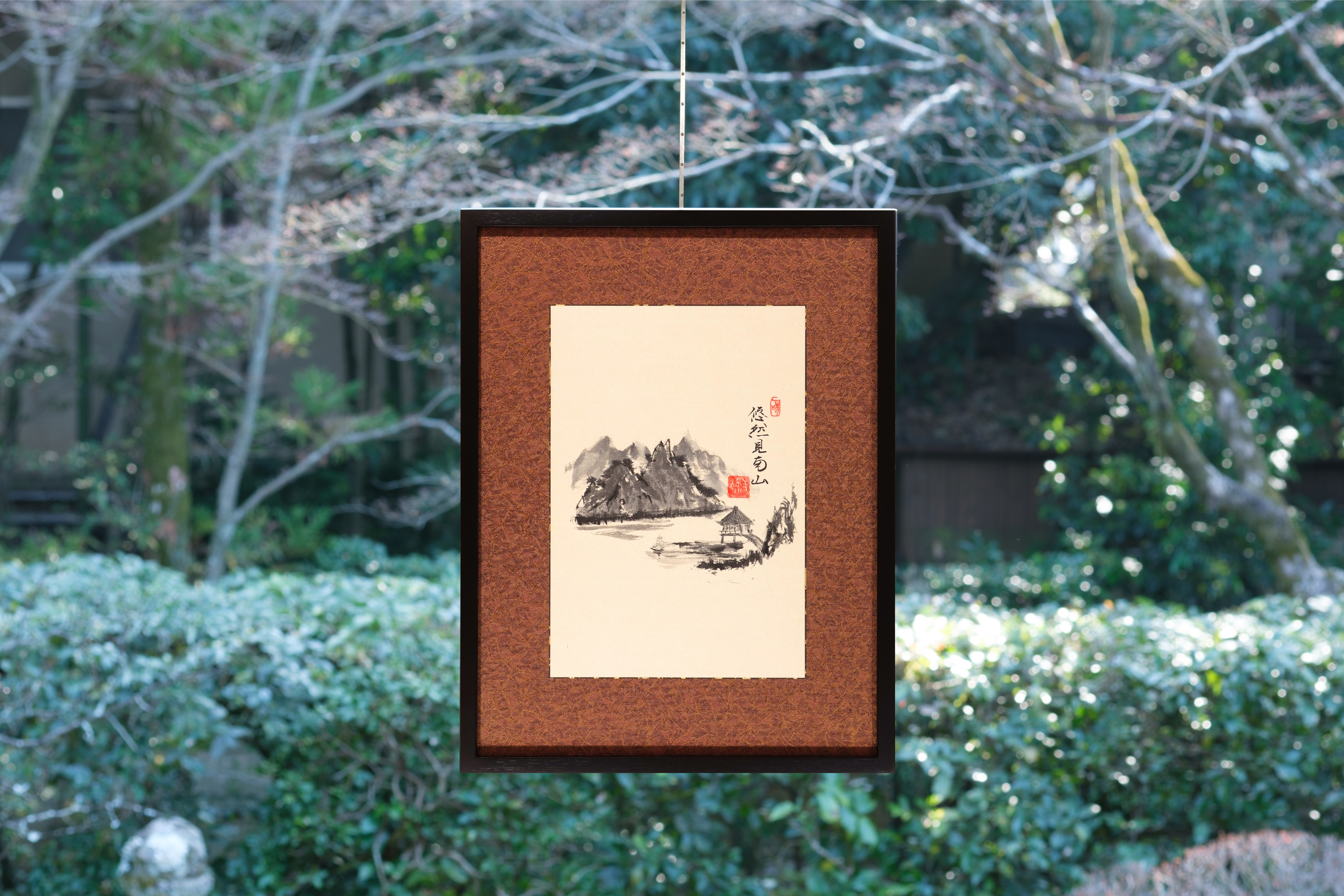 Artisan-framed Zen Ink Wash Paintings