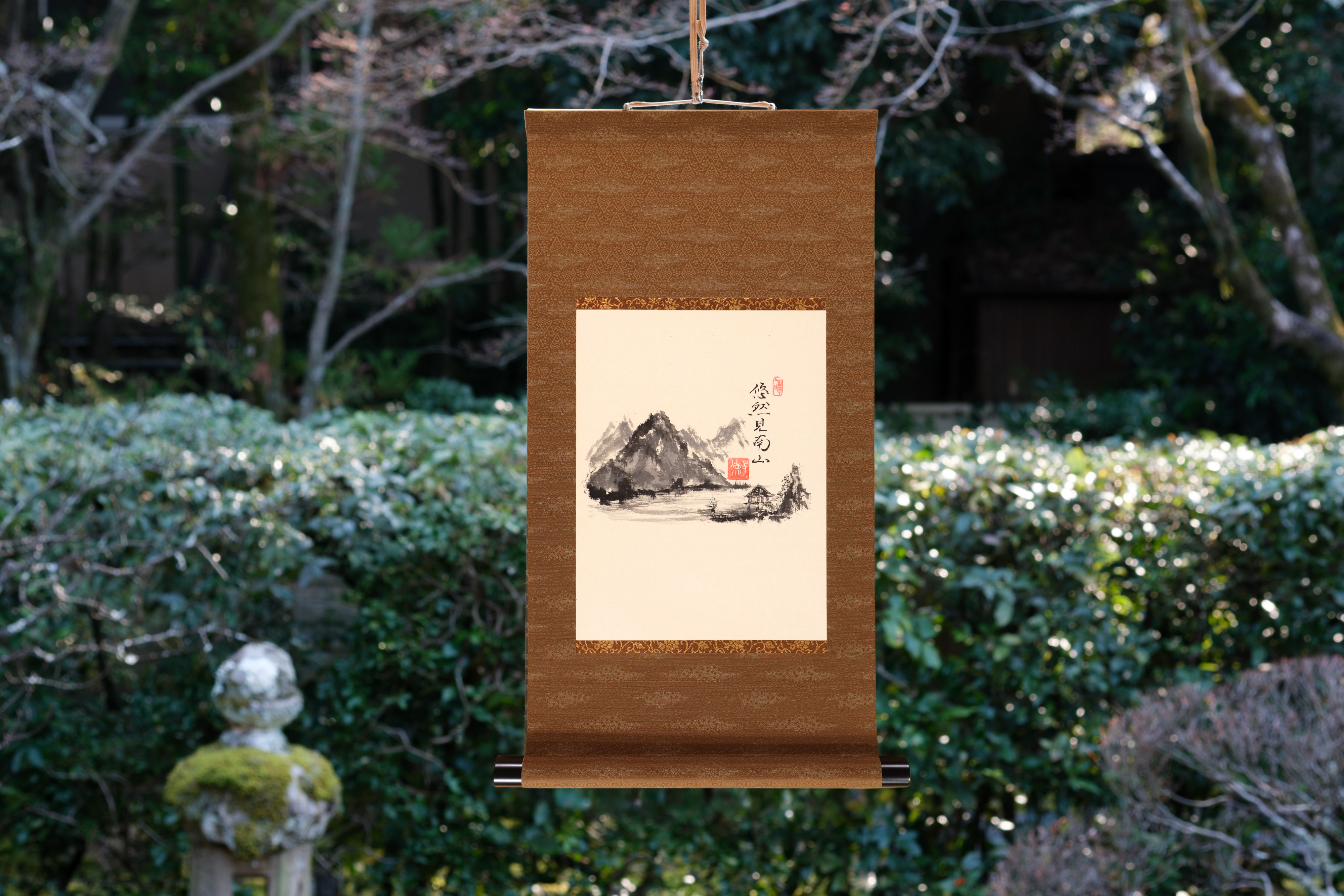 Japanese traditional hanging roll with Zen Ink Wash Paintings