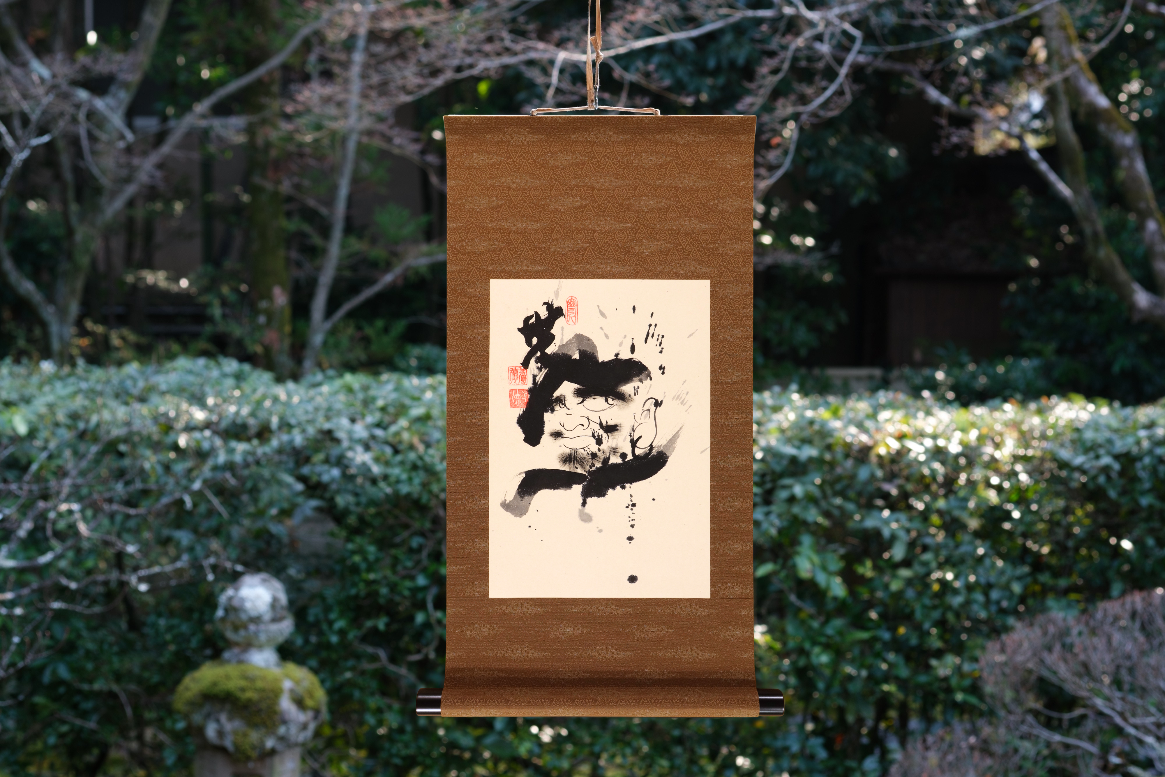 Japanese traditional hanging roll with Zen Ink Wash Paintings