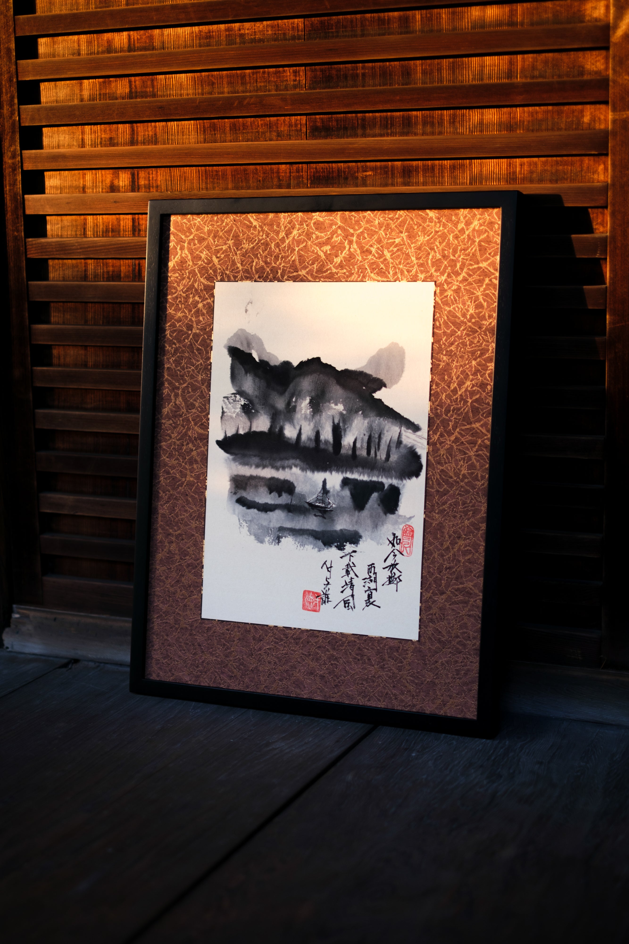 額装・水墨画「如今放擲裏西湖 下載清風付与誰」— 臨済宗妙心寺塔頭 養