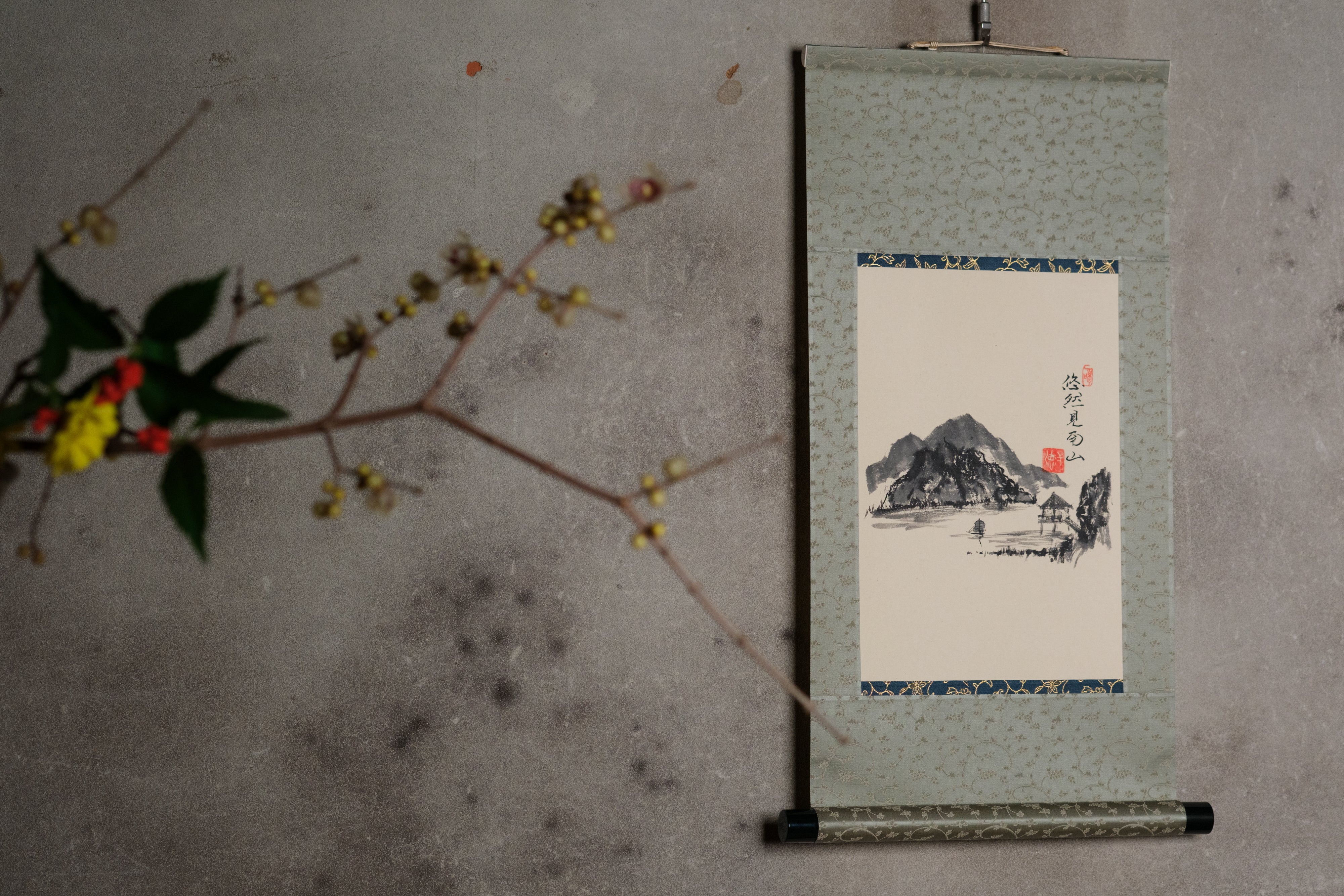 Japanese traditional hanging roll with Zen Ink Wash Paintings